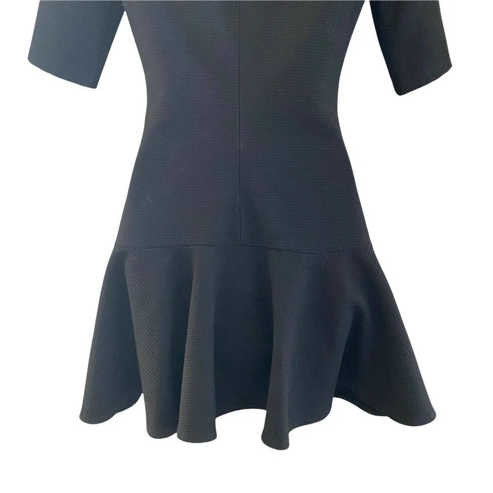 Black Halo Womens Size 2 Dress Mock Neck Black Ribbed Fit & Flare Drop Waist - Picture 5 of 10